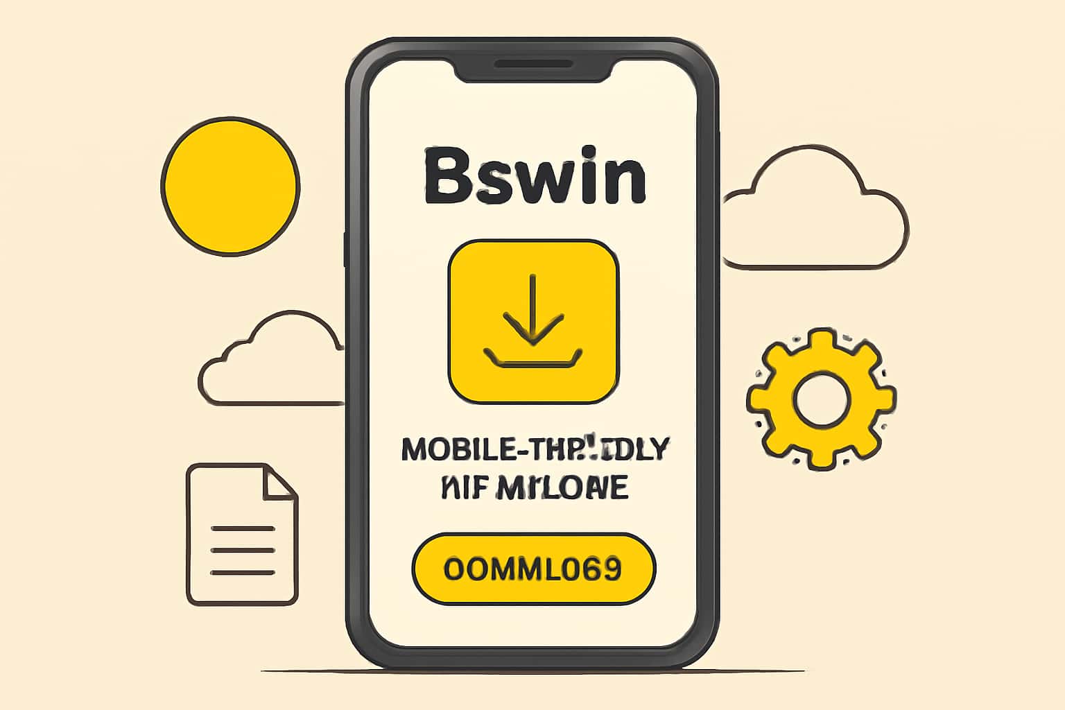 Informational graphic illustrating the download process for the Bswin mobile application.