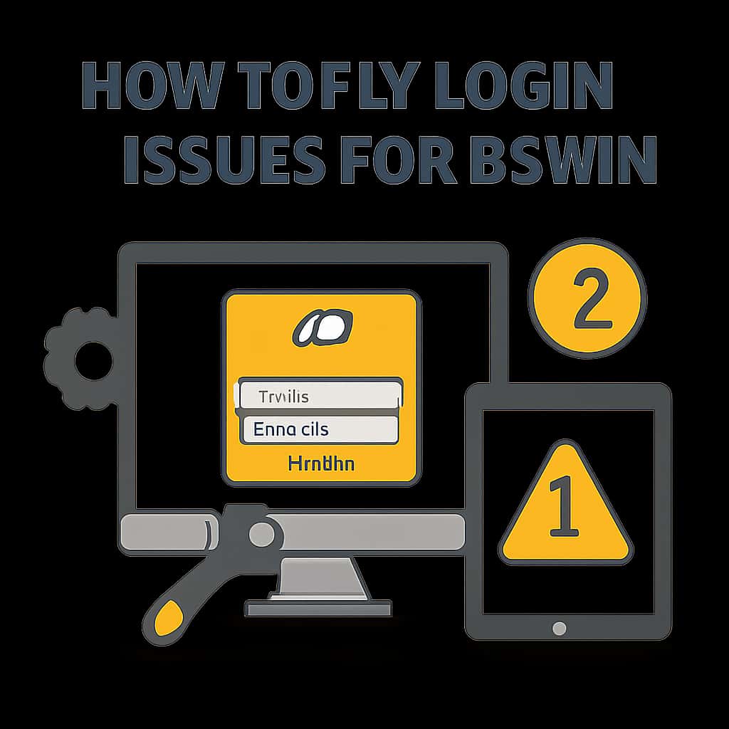 Illustration of troubleshooting steps for login issues in the Bswin app, featuring the text 'Bswin'.
