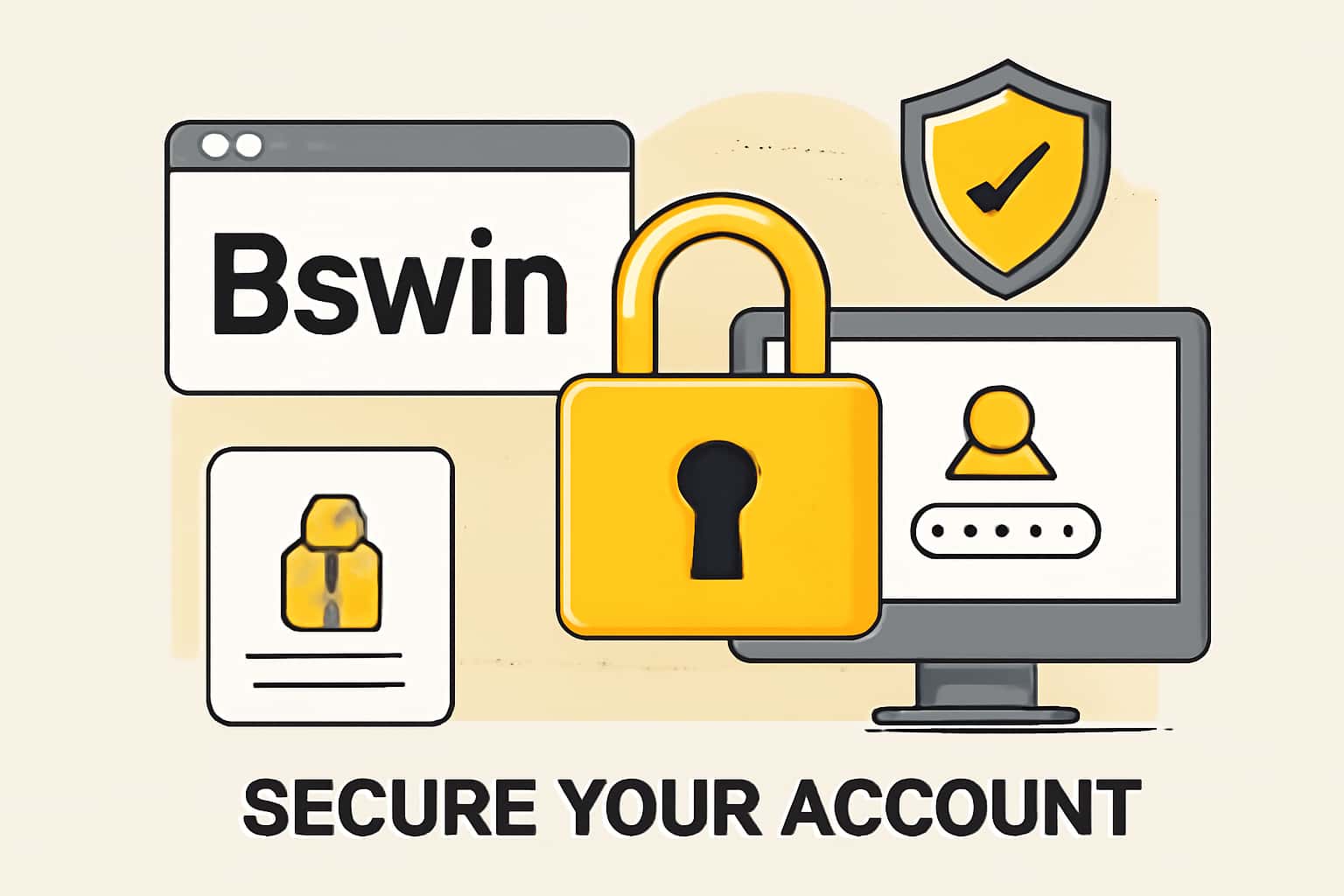 Illustration of securing a Bswin account with technology elements.
