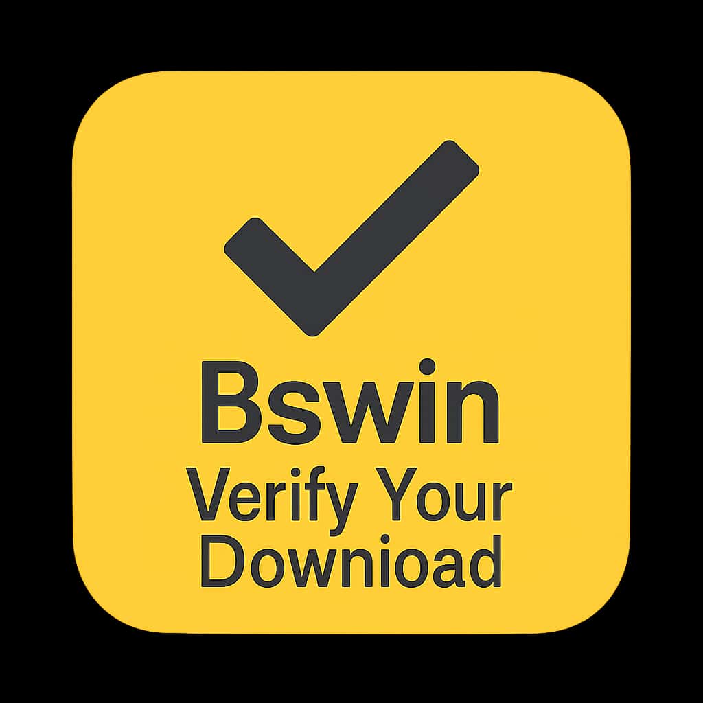 A badge design representing the Bswin download verification guide.